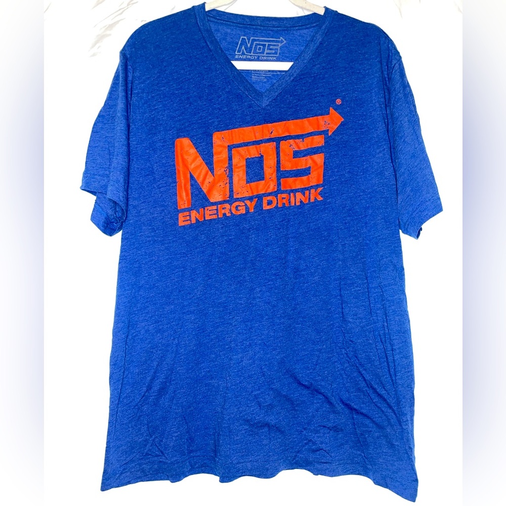 NOS Energy Drink Rare HTF V-Neck Blue Tee